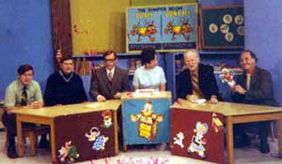 Jim Breslin, Earl Keyes, Miss Barbara on Cleveland WEWS Romper Room set