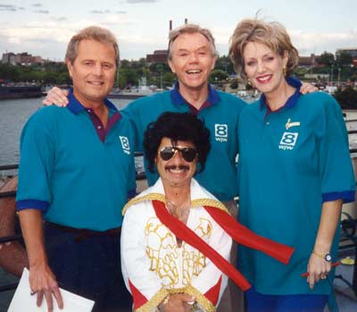 Tim Taylor at the opening of the Rock and Roll Hall of Fame in 1995 with Dick Goddard, Robin Swoboda and 
