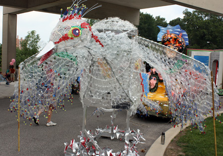 Bird made from clear plastic packaging from medical supplies