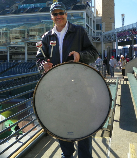 Indians Super Fan John Adams began the Snolympics with 3 pounds of his drum