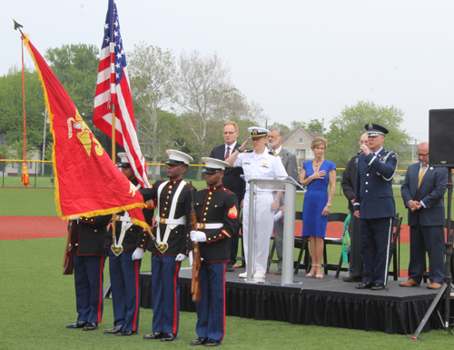 Major Scott D. Allen leads the national anthem