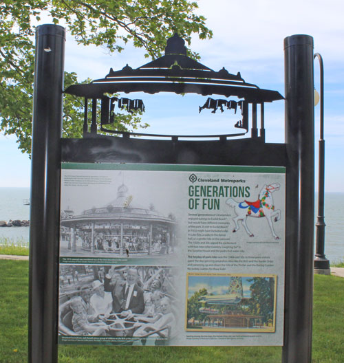 Euclid Beach Park near the Pier are signs with memories of Euclid Beach