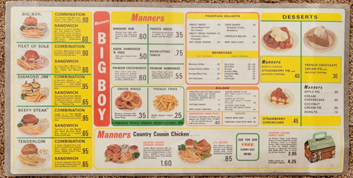 Old Manners Big Boy Restaurant menu