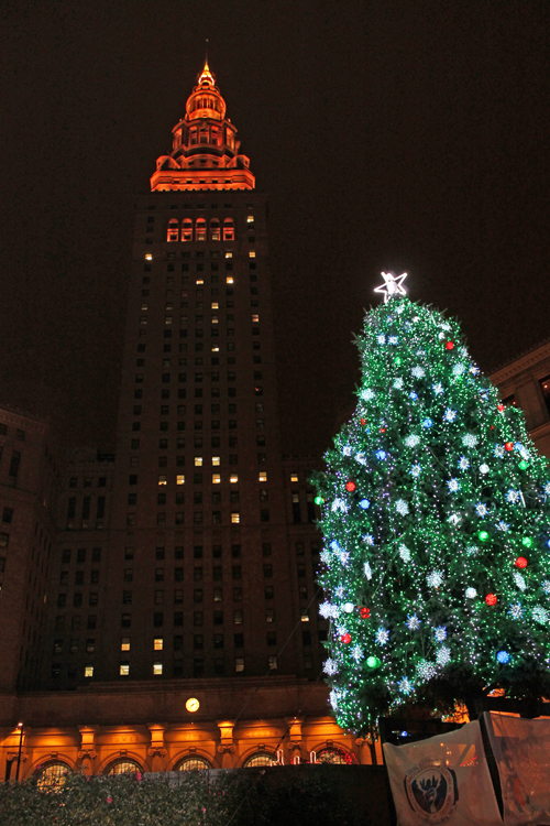 Terminal Tower Christmas display in downtown Cleveland on Public Square