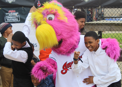 Cleveland Indians mascot Slider and kids