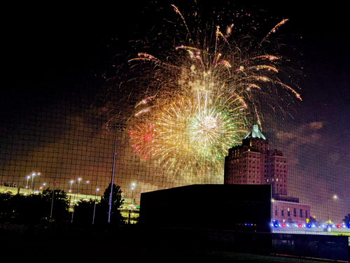 Firewoks on Fourth of July at Akron Rubber Ducks ballpark