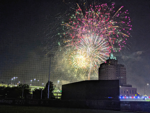 Firewoks on Fourth of July at Akron Rubber Ducks ballpark