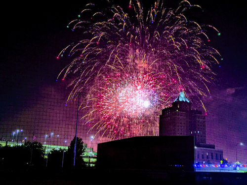 Firewoks on Fourth of July at Akron Rubber Ducks ballpark