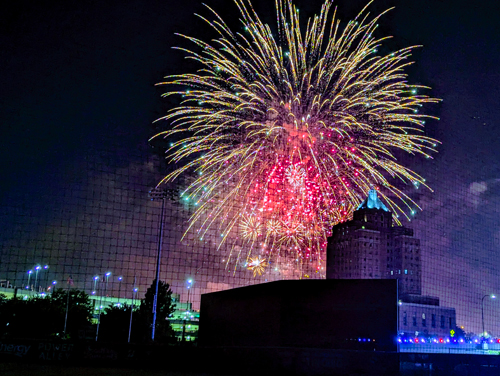 Firewoks on Fourth of July at Akron Rubber Ducks ballpark