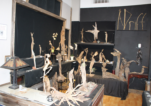 Driftwood art at Negative Space Gallery