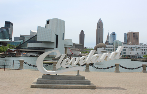 Cleveland city view from Voinovich Park