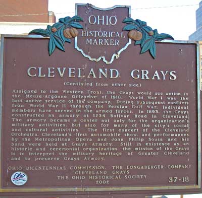 Cleveland Grays Ohio Historical Marker - Back side