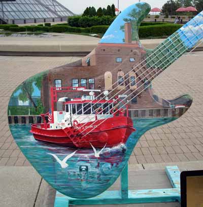 Fireboat on the Cuyahoga River Guitar at Guitarmania in Cleveland