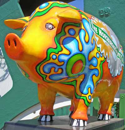 Pyschedelic Pig Sculpture on St Clair