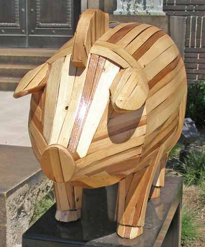 Trojan Piggy Bank pig sculpture at 3615 Superior in Cleveland