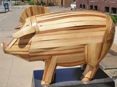 Trojan Piggy Bank pig sculpture at 3615 Superior in Cleveland