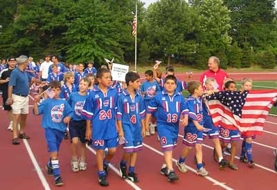 Soccer players in the Opening Ceremonies Parade