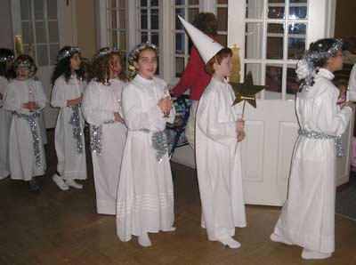 Young Swedish boys and girls in the Santa Lucia procession