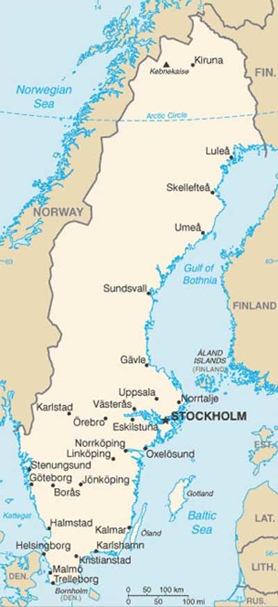 Map of Sweden and cities