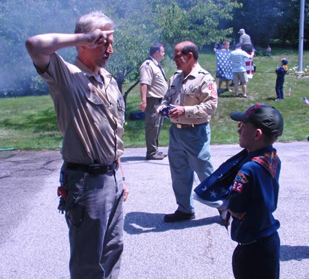 Scouts saluting to retire US flag on Flag Day Cleveland 2009