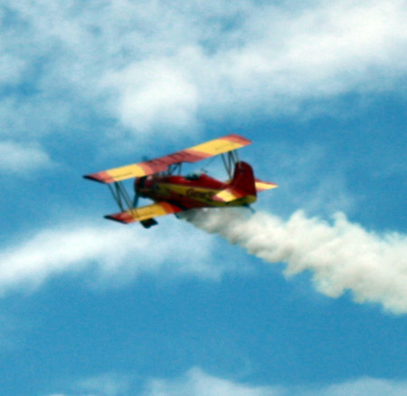 Gene Soucy Biplane in the air