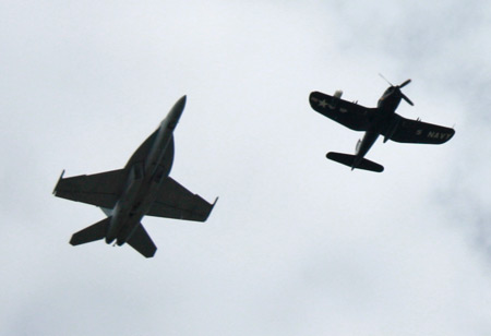 Navy Legacy Flight - F/A-18F and F4U-5 Corsair