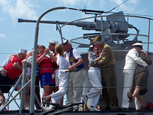 V-J Day kisses on the deck of the USS Cod