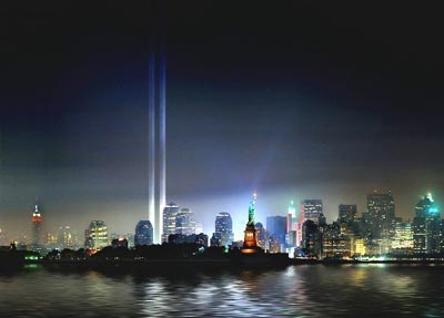 New York twin towers of light
