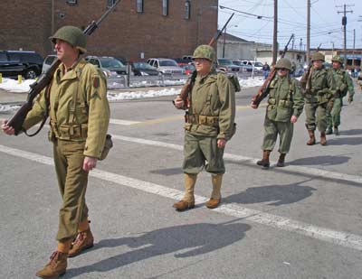 Historic US military uniforms in the Saint Patrick's day Parade in Cleveland