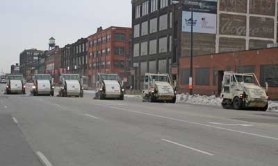 Street cleaners lined up after parade