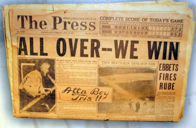 1920 Cleveland Indians World Series championship headline