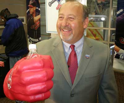 Cleveland Indians VP of Public Relations Bob DiBiasio with new novelty fist