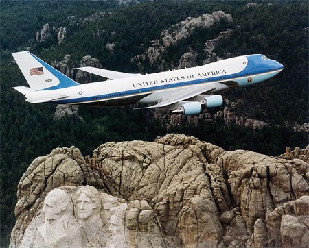 Mount Rushmore with Air Force One flying over