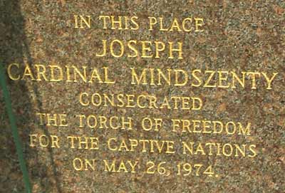 Cardinal Mindszenty Statue inscription in Cleveland