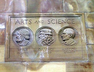 Verdi, DaVinci, Marconi relief