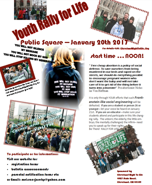 2017 Cleveland Youth Rally for Life flyer