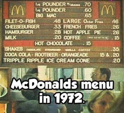 McDonalds menu in 1972