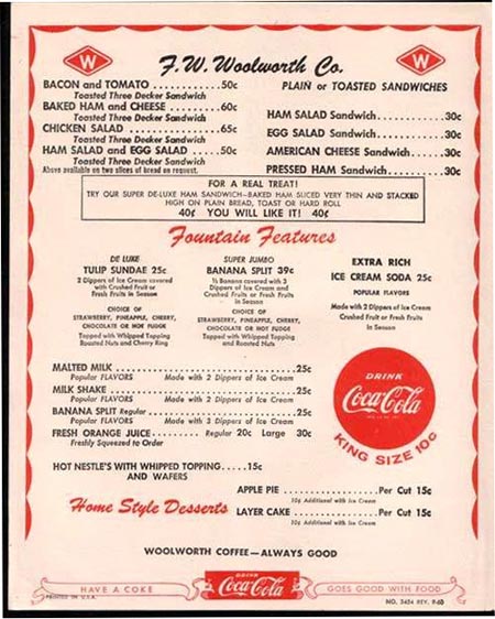 Woolworth menu