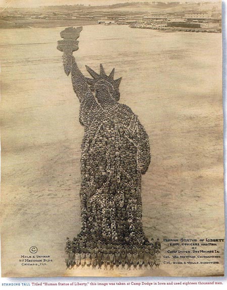 Human Statue of Liberty - 1918 photo from Camp Dodge Iowa