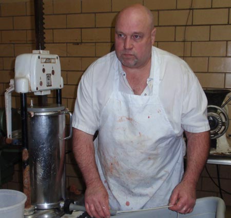 Butcher Ed Jesse about to make sausage