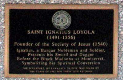 Saint Ignatius Loyola Statue plaque