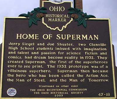 (photos by Dan Hanson) Ohio historical mark birthplace of Superman - Jerry Siegel and Joe Shuster in Glenville