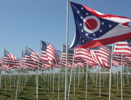 Over 400 US flags at Marine Week in Cleveland Ohio