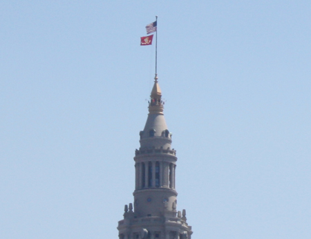 Marine Corps flag flying over Terminal Tower
