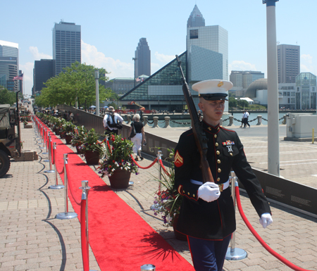 Marine Honor Guard posted at the largest replica of the Vietnam Veterans Memorial Wall during Marine Week in Cleveland