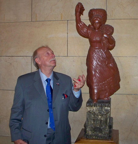 August Pust and the Slovenian Lady statue wood carving in Cleveland City Hall