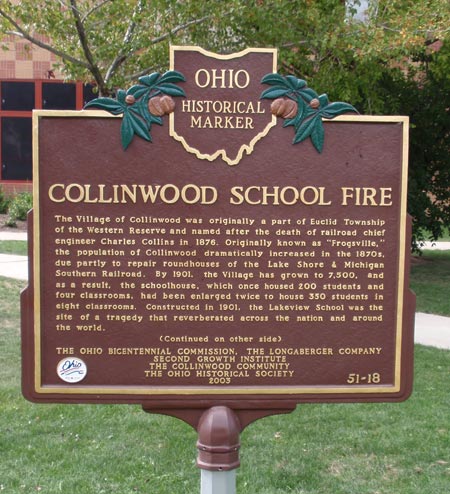 Collinwood School Fire Ohio Historical Marker - front