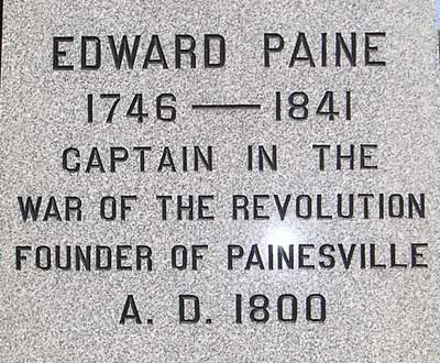 Edward Paine staue inscription in Painesville