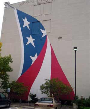 Flag on wall of building