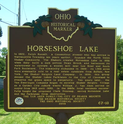 Horseshoe Lake Historical marker in Shaker Heights Ohio